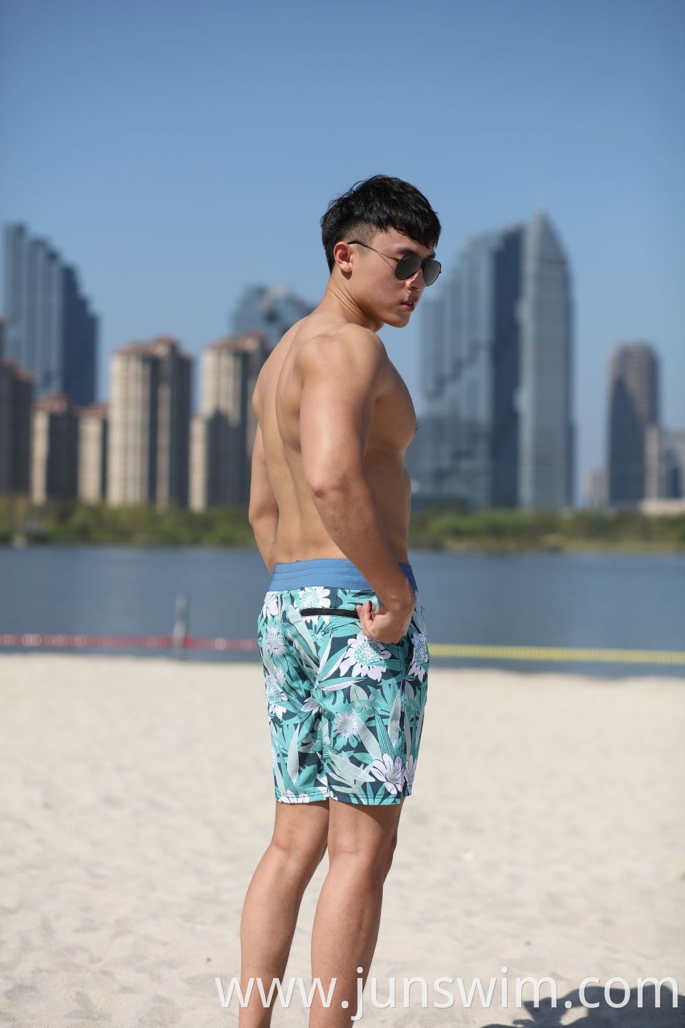 4way Stretch Fabric 160GSM Digital Print Fitted Waistband Quick Dry Man's Swimming Short Boardshort